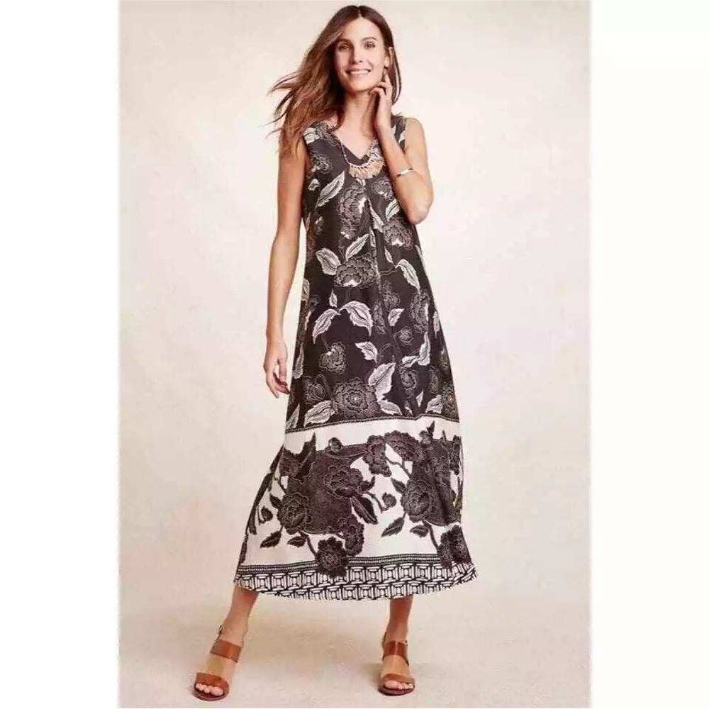 ANTHROPOLOGIE FLOREAT sz Small maxi dress in black and white maxi dress Floral